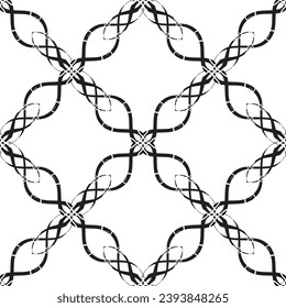 Patrón inmaculado en estilo Art Nouveau.Patrón geométrico complejo.Patrón de líneas finas.Lugar negro delgado sobre un fondo blanco.Patrón de malla.Para la decoración de tejidos, papel, papel pintado y empaque.