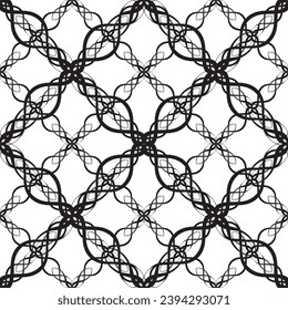 Seamless pattern in art Nouveau style.Complex geometric pattern.A pattern of fine lines.Delicate black lace on a white background.Mesh pattern.For decorating fabric, paper, Wallpaper, and packaging.