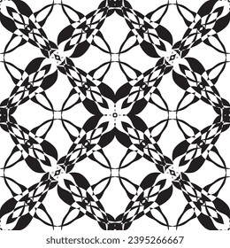Patrón inmaculado en estilo Art Nouveau.Patrón geométrico complejo.Patrón de líneas finas.Lugar negro delgado sobre un fondo blanco.Patrón de malla.Para la decoración de tejidos, papel, papel pintado y empaque.