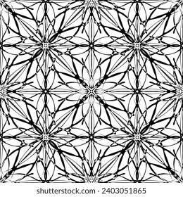 Nahtloses Muster im Jugendstil.Komplexes geometrisches Muster.Ein Muster aus feinen Linien.Zarter schwarzer Spitz auf weißem Hintergrund.Mesh Muster.Für die Dekoration von Stoff, Papier, Tapete und Verpackung.