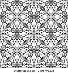 Patrón inmaculado en estilo Art Nouveau.Patrón geométrico complejo.Patrón de líneas finas.Lugar negro delgado sobre un fondo blanco.Patrón de malla.Para la decoración de tejidos, papel, papel pintado y empaque.