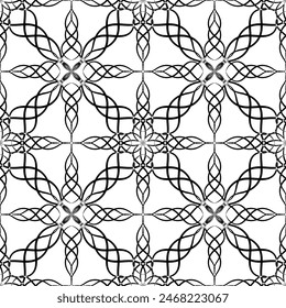 Patrón sin costuras en estilo Art Nouveau. Patrón geométrico complejo. Un patrón de líneas finas. Encaje negro delicado sobre un fondo blanco. Patrón de malla. Para decorar tela, papel, Fondo de pantalla y embalaje.