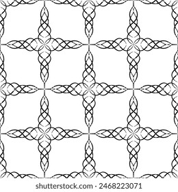Patrón sin costuras en estilo Art Nouveau. Patrón geométrico complejo. Un patrón de líneas finas. Encaje negro delicado sobre un fondo blanco. Patrón de malla. Para decorar tela, papel, Fondo de pantalla y embalaje.