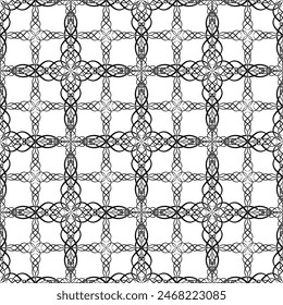 Patrón sin costuras en estilo Art Nouveau. Patrón geométrico complejo. Un patrón de líneas finas. Encaje negro delicado sobre un fondo blanco. Patrón de malla. Para decorar tela, papel, Fondo de pantalla y embalaje.