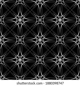 Seamless pattern in art Nouveau style.Mesh pattern. Complex geometric pattern. White pattern on a black background. For decorating fabric, paper, Wallpaper, and packaging.