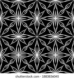 Seamless pattern in art Nouveau style.Mesh pattern. Complex geometric pattern. White pattern on a black background. For decorating fabric, paper, Wallpaper, and packaging.