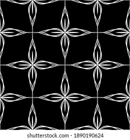 Patrón sin foco en el estilo Art Nouveau. Patrón de malla. Patrón geométrico complejo. Patrón blanco sobre fondo negro. Para la decoración de tejidos, papel, tapiz y embalaje.