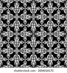 Seamless pattern in art Nouveau style.Mesh pattern. Complex geometric pattern. White pattern on a black background. For decorating fabric, paper, Wallpaper, and packaging.