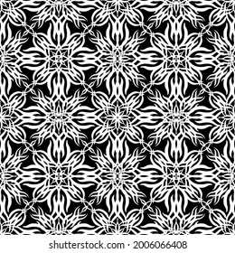 Patrón sin foco en el estilo Art Nouveau. Patrón de malla. Patrón geométrico complejo. Patrón blanco sobre fondo negro. Para la decoración de tejidos, papel, tapiz y embalaje.