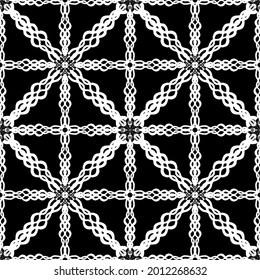 Seamless pattern in art Nouveau style.Mesh pattern. Complex geometric pattern. White pattern on a black background. For decorating fabric, paper, Wallpaper, and packaging.