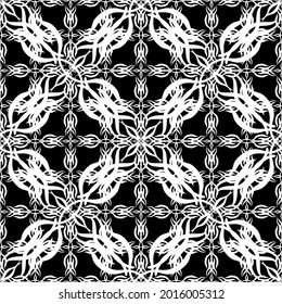 Seamless pattern in art Nouveau style.Mesh pattern. Complex geometric pattern. White pattern on a black background. For decorating fabric, paper, Wallpaper, and packaging.