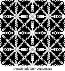 Patrón sin foco en el estilo Art Nouveau. Patrón de malla. Patrón geométrico complejo. Patrón blanco sobre fondo negro. Para la decoración de tejidos, papel, tapiz y embalaje.