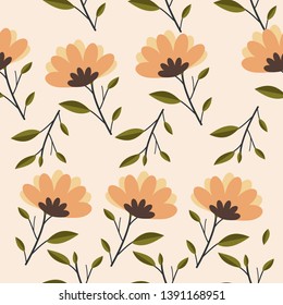 The seamless pattern art of spring flower and leaves in flat vector style.Illustration about flower
for background, graphic,content , banner, sticker.