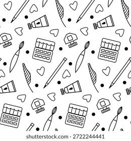 Nahtloses Muster mit Kunstvorräten. Doodle Art liefert Muster.
