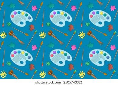 Seamless pattern with art supplies, perfect for back-to-school designs, creative projects, and educational materials.