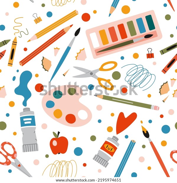 Seamless Pattern Art Supplies Stationery On Stock Vector (Royalty Free