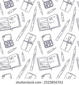 seamless pattern with art supplies, vector background