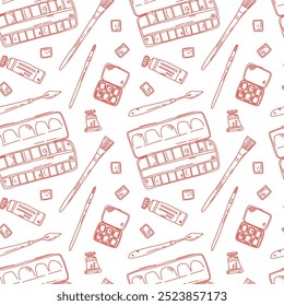 seamless pattern with art supplies, vector background