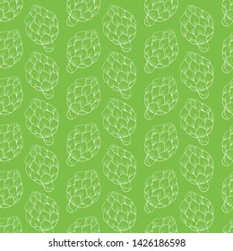 Seamless  pattern with  artichoke,
on a green background
Design  for  menu, banner,label,  emblem,kitchen print,logo, fermer  market
