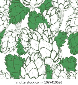 Seamless pattern of artichokes on a white background. Vector ill