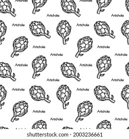 seamless pattern with artichokes sketch. Isolated on white background. Vector illustration