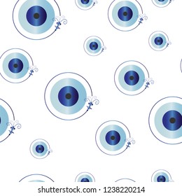 seamless pattern with artistic blue evil eye vector on white background