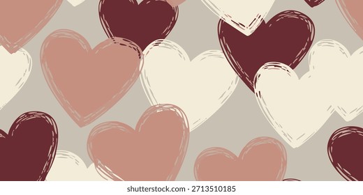 Padrão contínuo de corações de pinceladas artísticas em tons de pastel quente, perfeito para fundos românticos e projetos de design decorativos