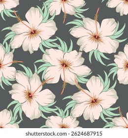 Seamless pattern with artistic meadow, decorative flowers, leaves in rustic style. Floral print, botanical background with pretty hand drawn plants. Elegant design for fabric, wrapping paper. Vector