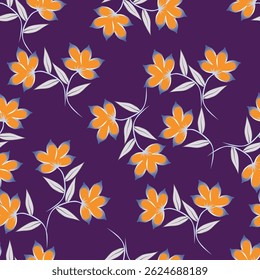 Seamless pattern with artistic meadow, decorative flowers, leaves in rustic style. Floral print, botanical background with pretty hand drawn plants. Elegant design for fabric, wrapping paper. Vector