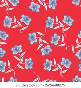 Seamless pattern with artistic meadow, decorative flowers, leaves in rustic style. Floral print, botanical background with pretty hand drawn plants. Elegant design for fabric, wrapping paper. Vector