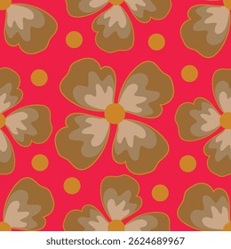 Seamless pattern with artistic meadow, decorative flowers, leaves in rustic style. Floral print, botanical background with pretty hand drawn plants. Elegant design for fabric, wrapping paper. Vector
