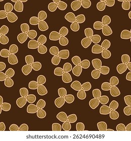 Seamless pattern with artistic meadow, decorative flowers, leaves in rustic style. Floral print, botanical background with pretty hand drawn plants. Elegant design for fabric, wrapping paper. Vector