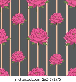 Seamless pattern with artistic meadow, decorative flowers, leaves in rustic style. Floral print, botanical background with pretty hand drawn plants. Elegant design for fabric, wrapping paper. Vector