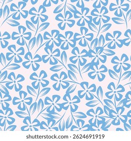 Seamless pattern with artistic meadow, decorative flowers, leaves in rustic style. Floral print, botanical background with pretty hand drawn plants. Elegant design for fabric, wrapping paper. Vector
