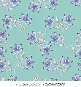 Seamless pattern with artistic meadow, decorative flowers, leaves in rustic style. Floral print, botanical background with pretty hand drawn plants. Elegant design for fabric, wrapping paper. Vector