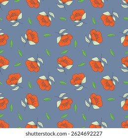 Seamless pattern with artistic meadow, decorative flowers, leaves in rustic style. Floral print, botanical background with pretty hand drawn plants. Elegant design for fabric, wrapping paper. Vector