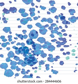 Seamless pattern with artistic spots of ink, on student exercise book background