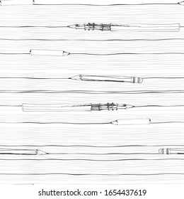 Seamless pattern with artist's tools on white.  Sketch. Vector hand-drawn illustration.