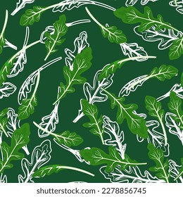 A seamless pattern of Arugula background, concept food wrapping backgound, vector illustration.