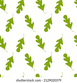 Seamless pattern with arugula leaves. Seamless design with green leaves. Wrapping, scrapbook paper, textile, fabric, wallpaper design. Vector illustration.
