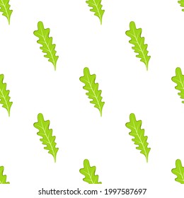seamless pattern of arugula leaves on white background, vector illustration in flat style