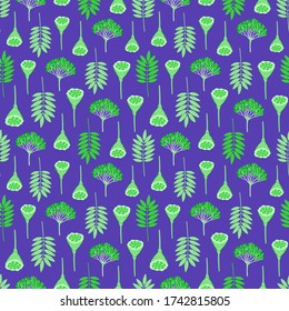 Motif sans parfum avec feuilles de fraise, baies viburnum et lotus pods. Répéter le motif botanique. Illustration vectorielle.