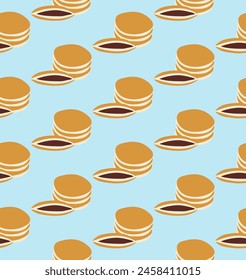 Patrón sin fisuras con dorayaki plato de cocina asiática. Plantilla para tela, textil, Fondo de pantalla, papel, embalaje. Ilustración vectorial
