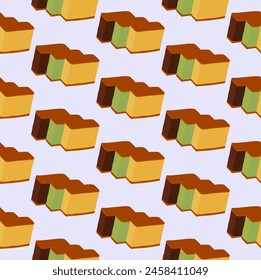 Seamless pattern with Asian cuisine dish Castella cake. Template for fabric, textile, wallpaper, paper, packaging. Vector illustration