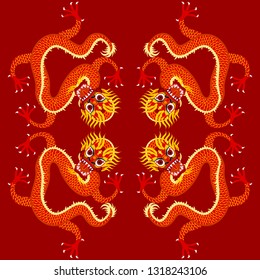 Seamless pattern with Asian dragon. Vector.