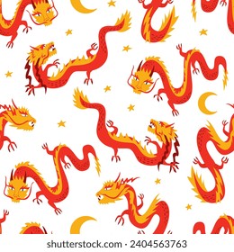 Seamless pattern with asian dragons. Chinese lunar new year. Vector flat background