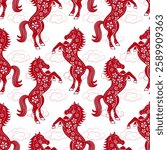 Seamless pattern with Asian elements on color background for happy Chinese new year of the Horse 2026, flyers, poster and banner, (translate : Chinese happy new year, 2026)