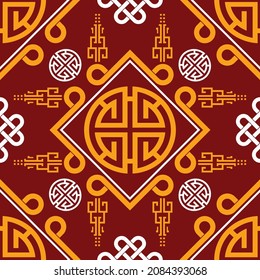 Seamless pattern with Asian elements on color background for happy Chinese new year of the Tiger 2022, flyers, poster and banner, (translate : Chinese happy new year, 2022)