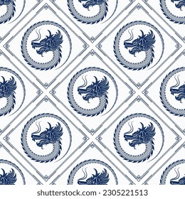 Seamless pattern with Asian elements on color background for happy Chinese new year of the Dragon 2024, flyers, poster and banner, (translate : Chinese happy new year, 2024)