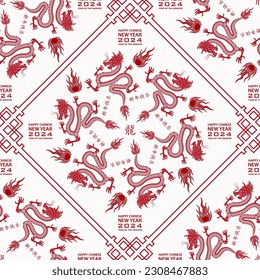 Seamless pattern with Asian elements on color background for happy Chinese new year of the Dragon 2024, flyers, poster and banner, (translate : Chinese happy new year, 2024)